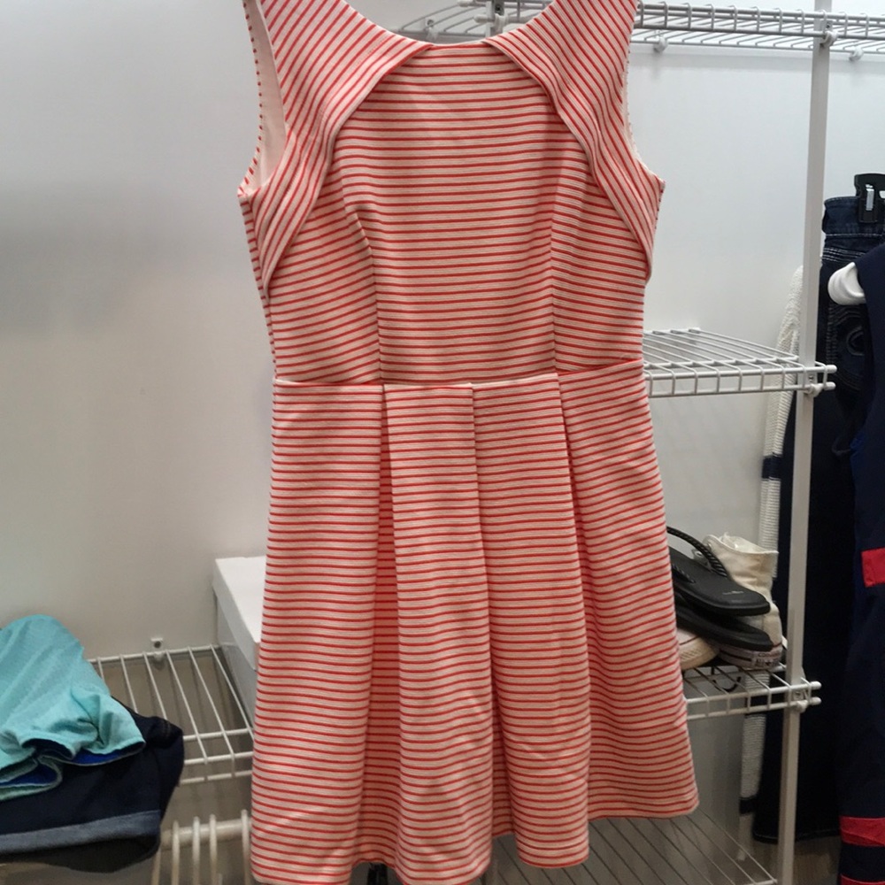 Red and white striped dress.